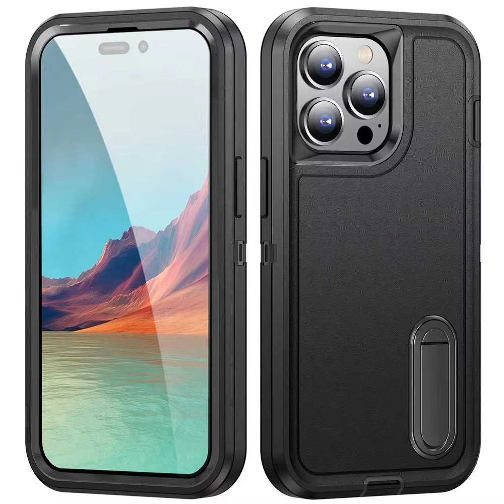 Rugged iPhone Heavy Armor Case — Full Body Shockproof Cover with Kickstand Bracket, Dual Layer Protection, Anti-Fingerprint Scratch-Resistant Non-Slip Design