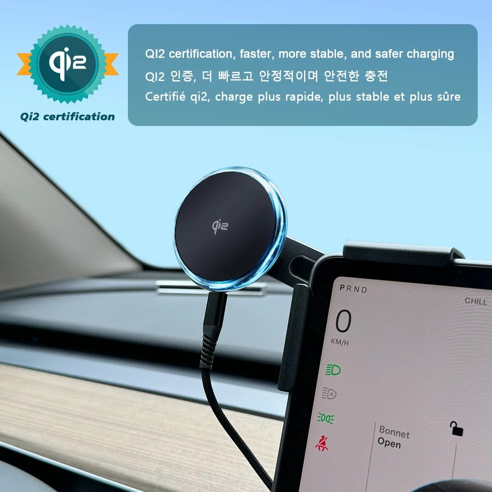 Rugged iPhone Magnetic Car Mount with Wireless Charging, 15W Fast-Charge Holder Featuring Strong MagSafe Alignment & Aluminum Construction