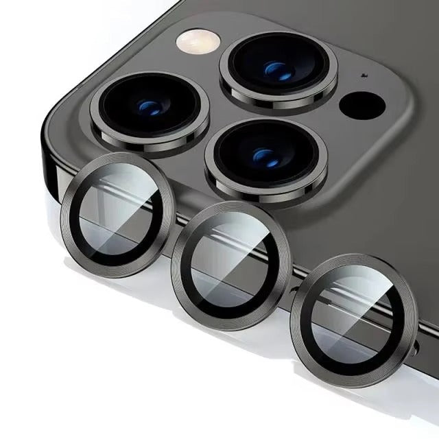 Rugged iPhone Metal Camera Lens Protector, Tempered Glass Lens Ring with Full Coverage, Scratch Resistance & Shatter Protection