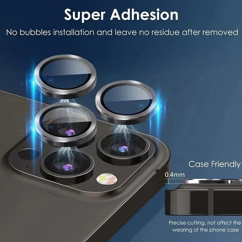 Rugged iPhone Metal Camera Lens Protector, Tempered Glass Lens Ring with Full Coverage, Scratch Resistance & Shatter Protection