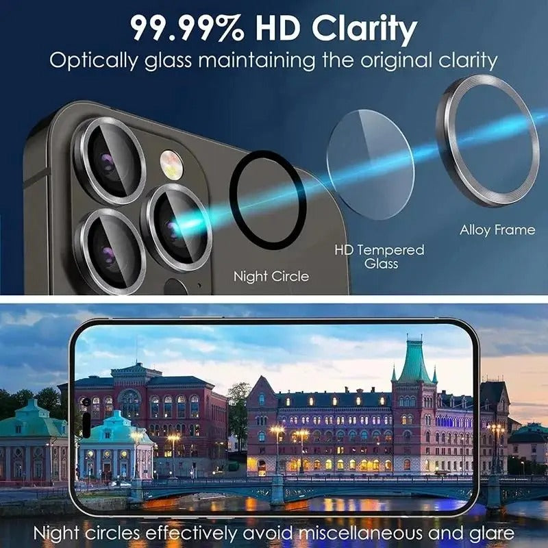 Rugged iPhone Metal Camera Lens Protector, Tempered Glass Lens Ring with Full Coverage, Scratch Resistance & Shatter Protection