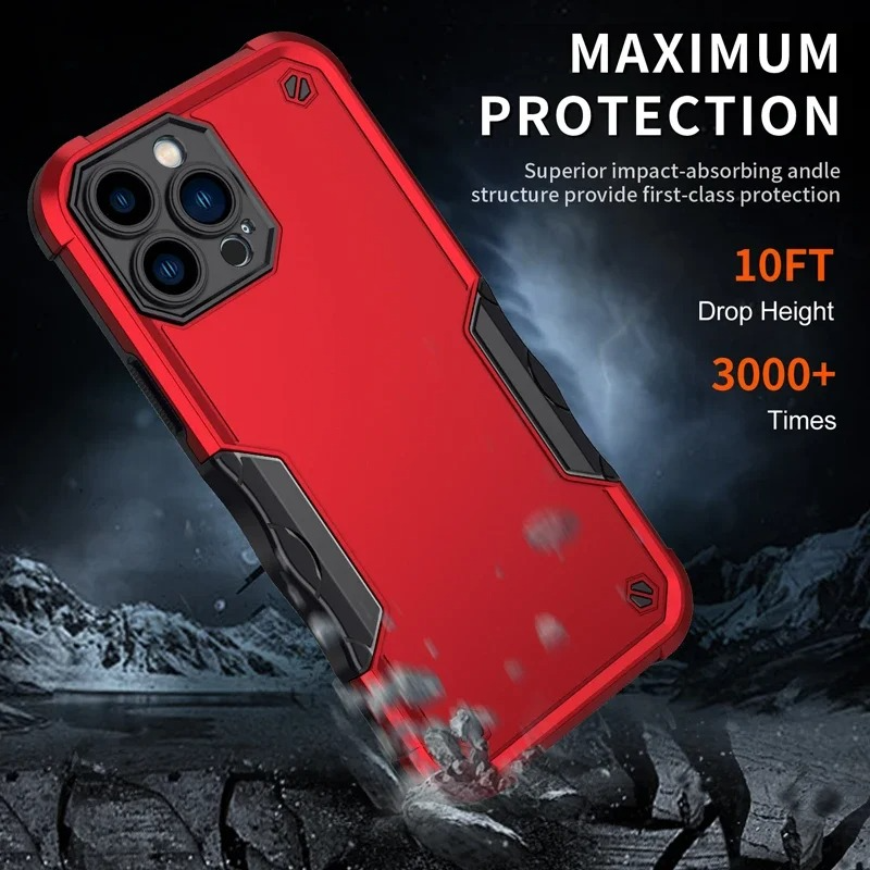 Rugged iPhone Shockproof Armor Case — Hybrid Dual Layer Protective Cover, Heavy Duty Full Body Design, Anti-Fingerprint Scratch-Resistant Finish