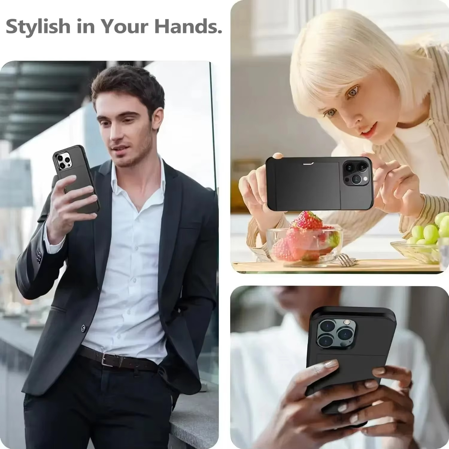 Rugged iPhone Slide Wallet Case with Card Slots — Armor Shockproof Dual Layer Cover, Heavy Duty Protection, Anti-Fingerprint Scratch-Resistant Non-Slip Design