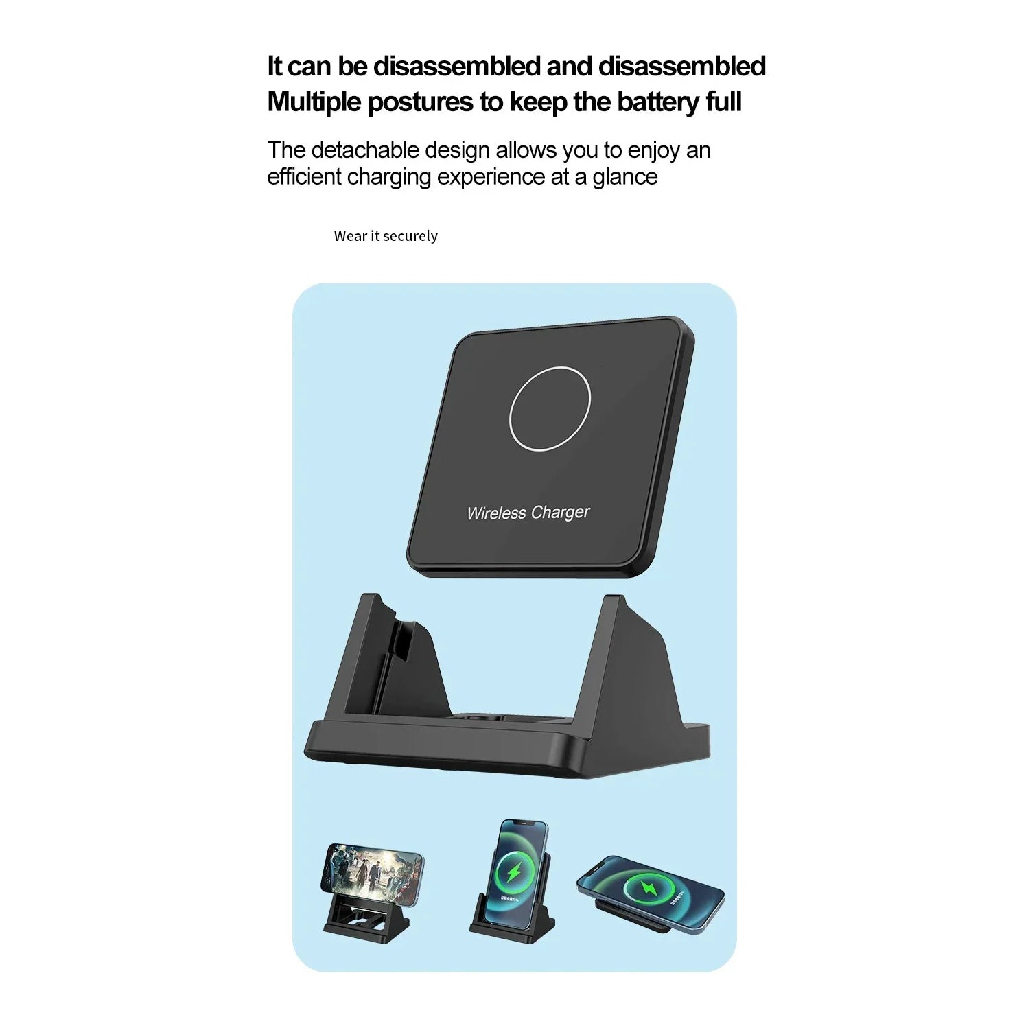 Ultra-Slim Wireless Charger Pad Stand, 30W Fast-Charge Desktop Dock with Charging Indicator for Smartphones