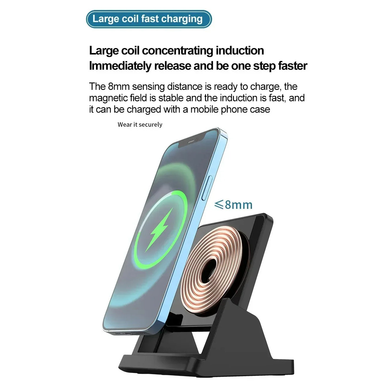 Ultra-Slim Wireless Charger Pad Stand, 30W Fast-Charge Desktop Dock with Charging Indicator for Smartphones