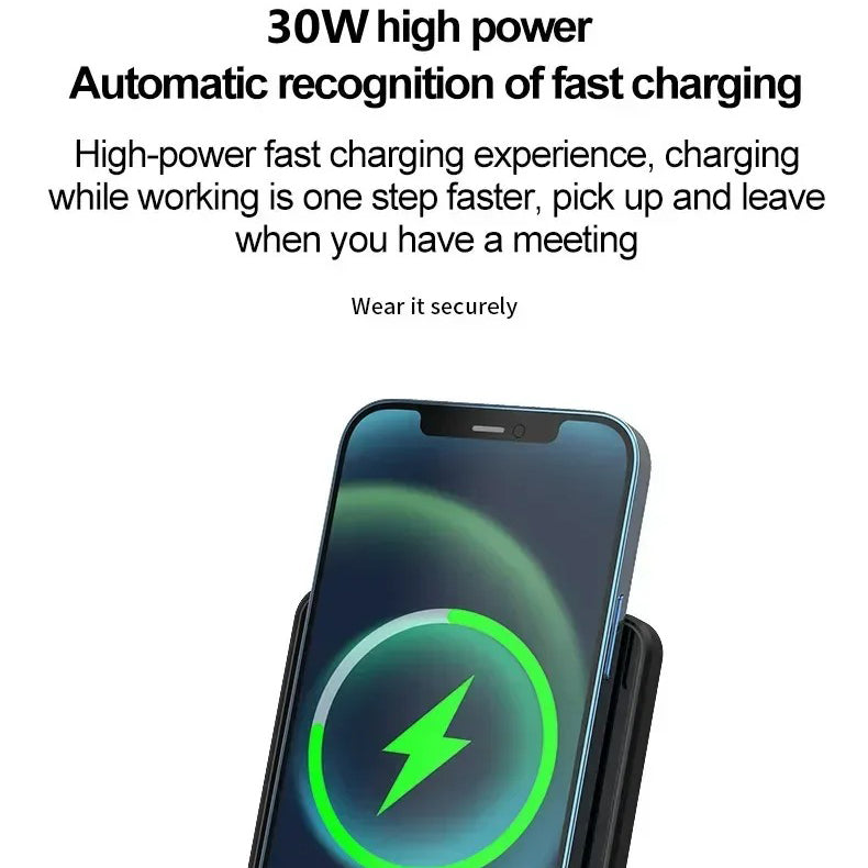 Ultra-Slim Wireless Charger Pad Stand, 30W Fast-Charge Desktop Dock with Charging Indicator for Smartphones