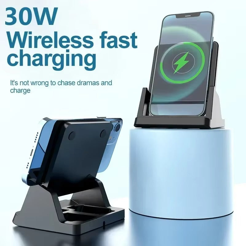 Ultra-Slim Wireless Charger Pad Stand, 30W Fast-Charge Desktop Dock with Charging Indicator for Smartphones