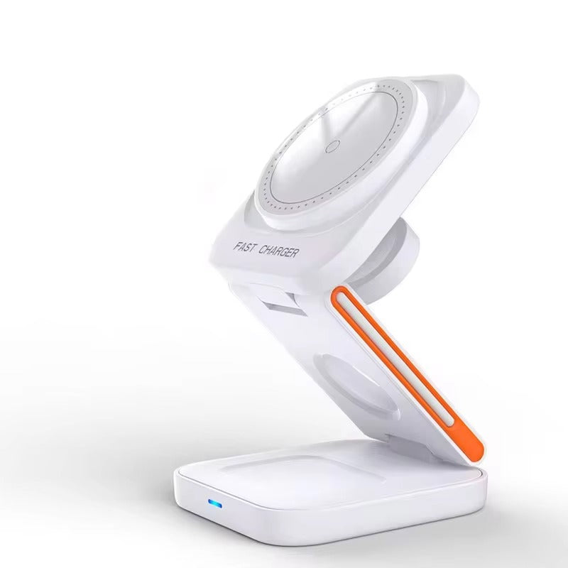 Ultra-Slim iPhone 3-in-1 Foldable Magnetic Wireless Charging Station, 15W Fast-Charge Stand for Watch, Phone & Earbuds