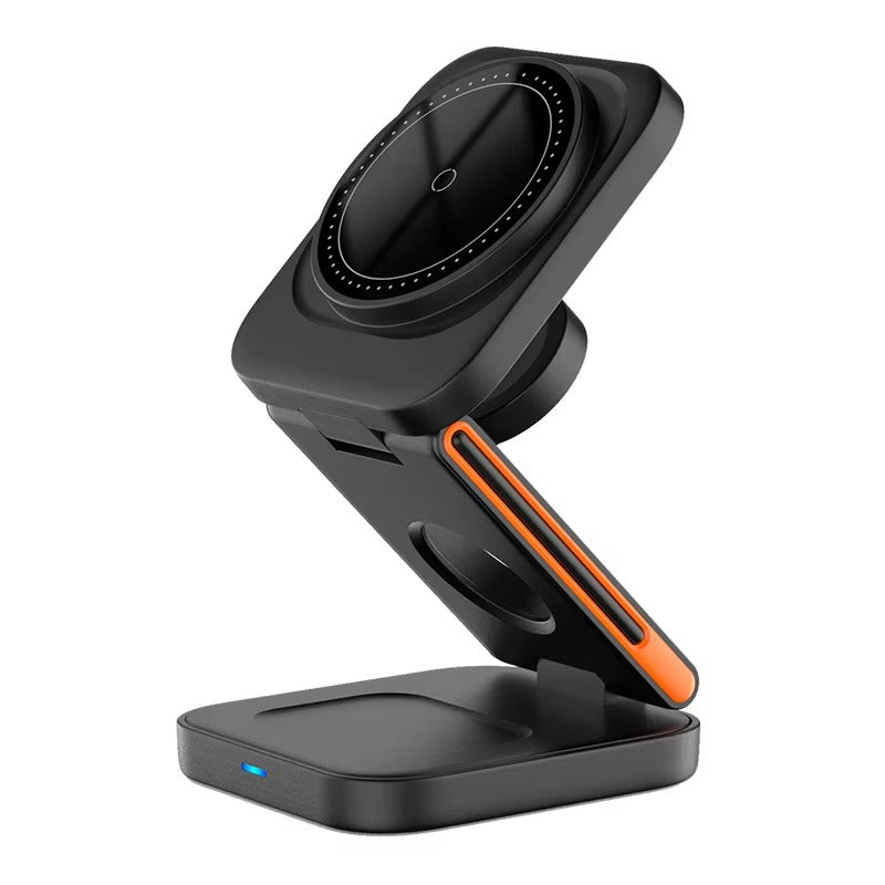 Ultra-Slim iPhone 3-in-1 Foldable Magnetic Wireless Charging Station, 15W Fast-Charge Stand for Watch, Phone & Earbuds
