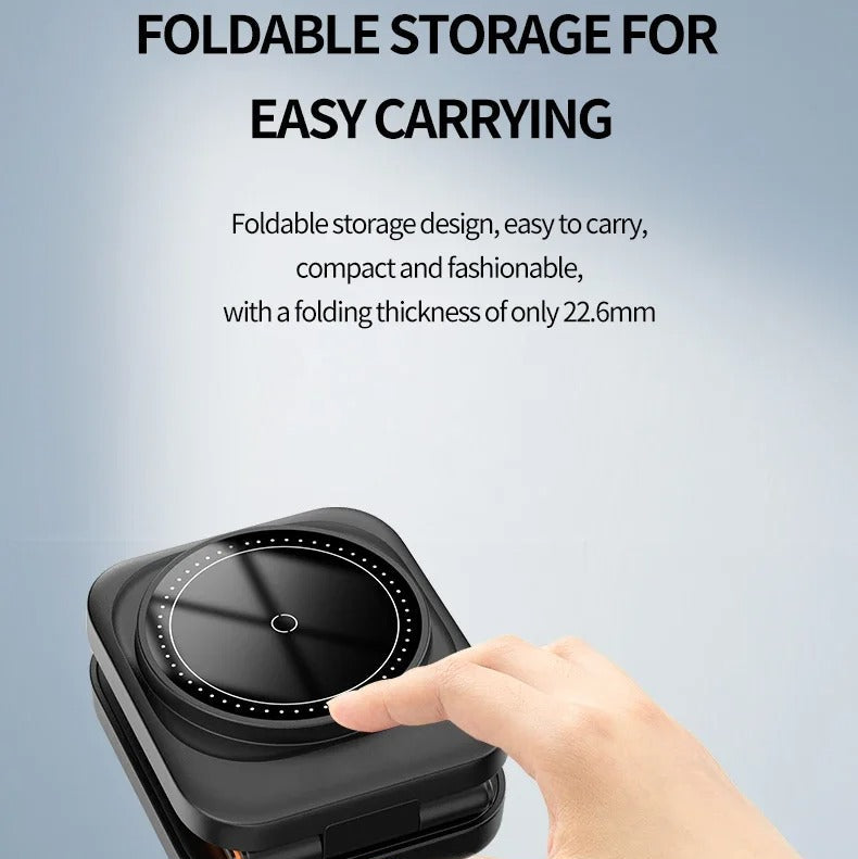 Ultra-Slim iPhone 3-in-1 Foldable Magnetic Wireless Charging Station, 15W Fast-Charge Stand for Watch, Phone & Earbuds