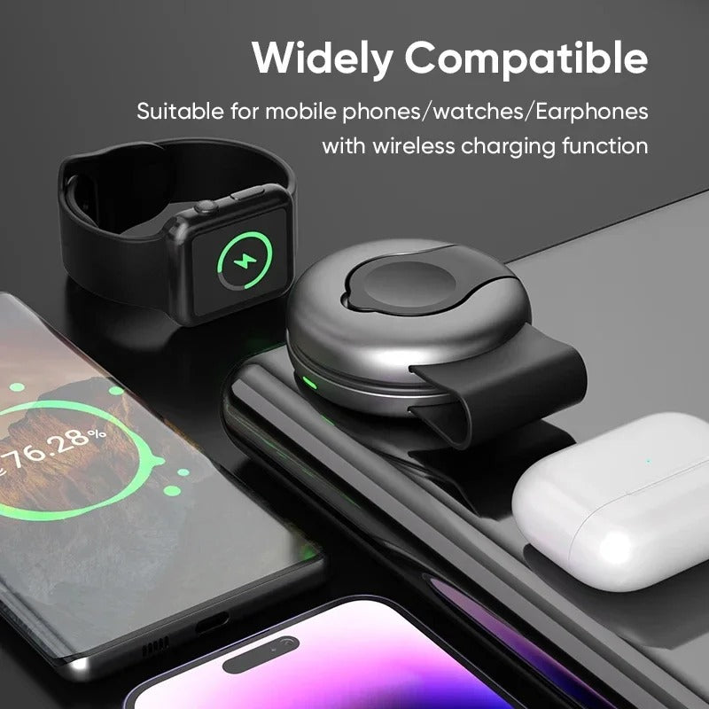 Ultra-Slim iPhone 3-in-1 Portable Wireless Charging Station, 15W Magnetic Foldable Travel Dock for Phone, Watch & Earbuds