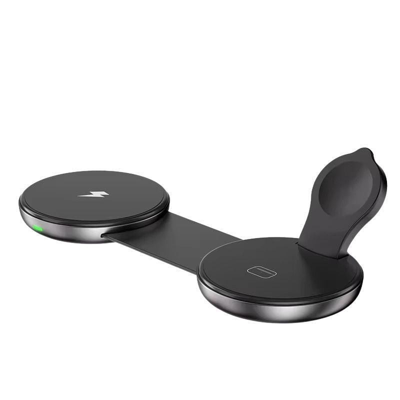 Ultra-Slim iPhone 3-in-1 Portable Wireless Charging Station, 15W Magnetic Foldable Travel Dock for Phone, Watch & Earbuds