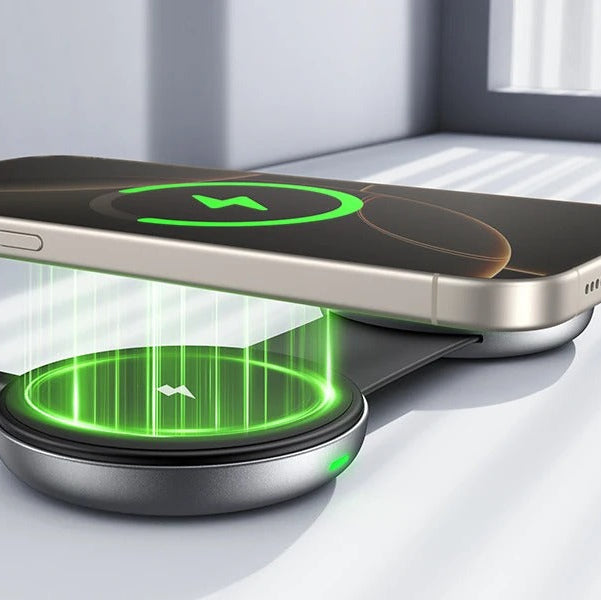 Ultra-Slim iPhone 3-in-1 Portable Wireless Charging Station, 15W Magnetic Foldable Travel Dock for Phone, Watch & Earbuds