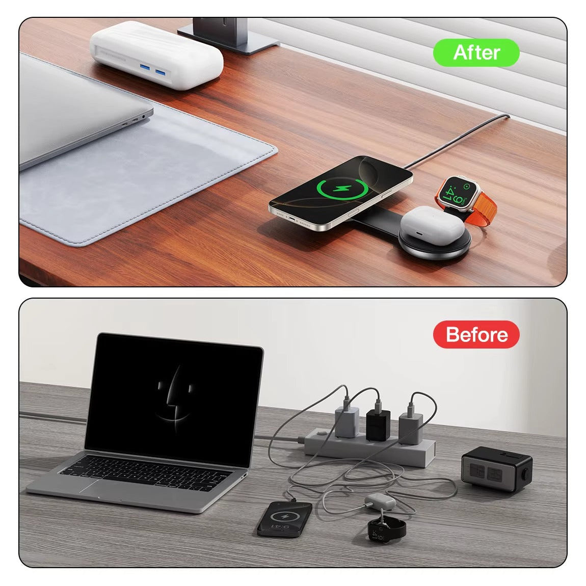 Ultra-Slim iPhone 3-in-1 Portable Wireless Charging Station, 15W Magnetic Foldable Travel Dock for Phone, Watch & Earbuds