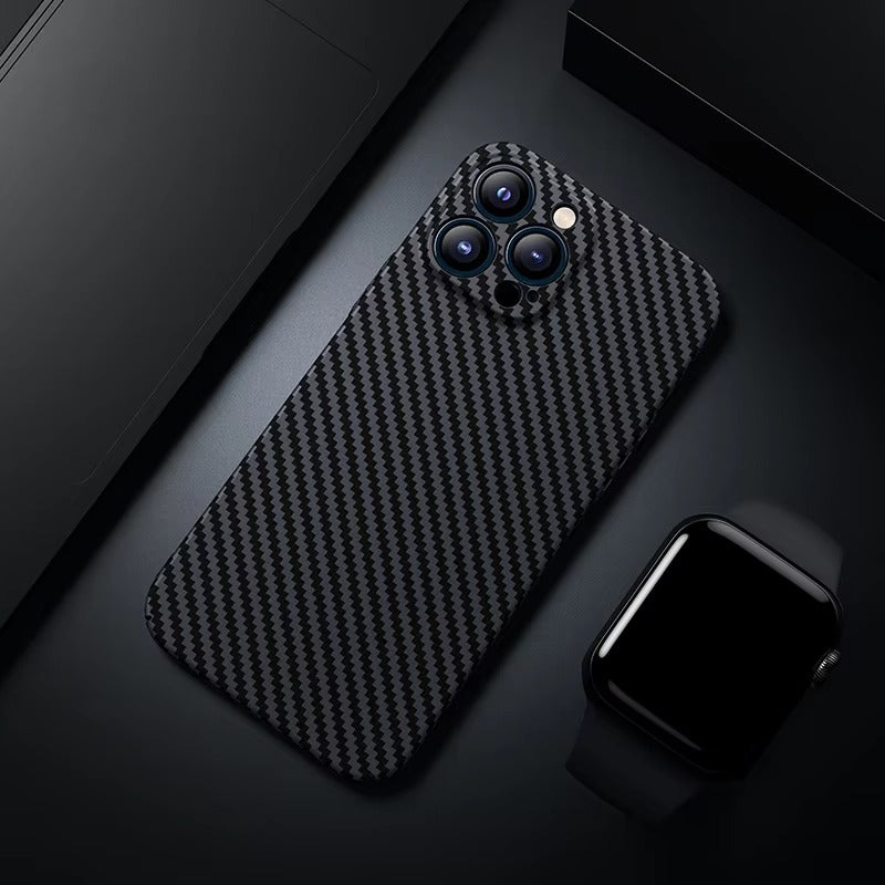 Ultra-Slim iPhone Case Carbon Fiber Matte Finish — 0.3mm Thin Protective Cover, Full Camera Protection, Anti-Fingerprint, Lightweight Non-Slip Design