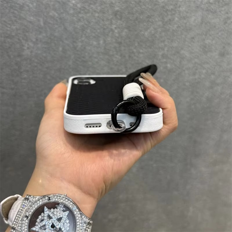 Ultra-Slim iPhone Case Shockproof Non-Slip Grip Protection — Soft Silicone Waffle Sole Texture Cover with Lanyard Wristband, Anti-Scratch Dustproof Design
