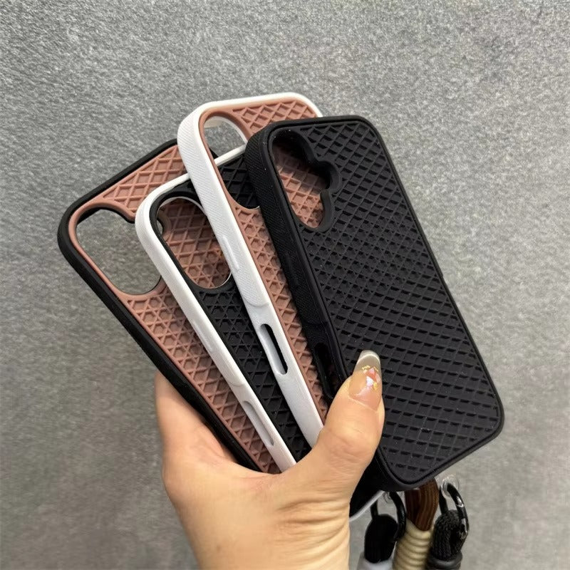 Ultra-Slim iPhone Case Shockproof Non-Slip Grip Protection — Soft Silicone Waffle Sole Texture Cover with Lanyard Wristband, Anti-Scratch Dustproof Design