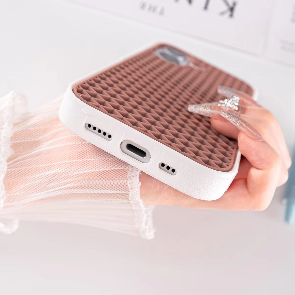 Ultra-Slim iPhone Case Shockproof Non-Slip Grip Protection — Soft Silicone Waffle Sole Texture Cover with Lanyard Wristband, Anti-Scratch Dustproof Design