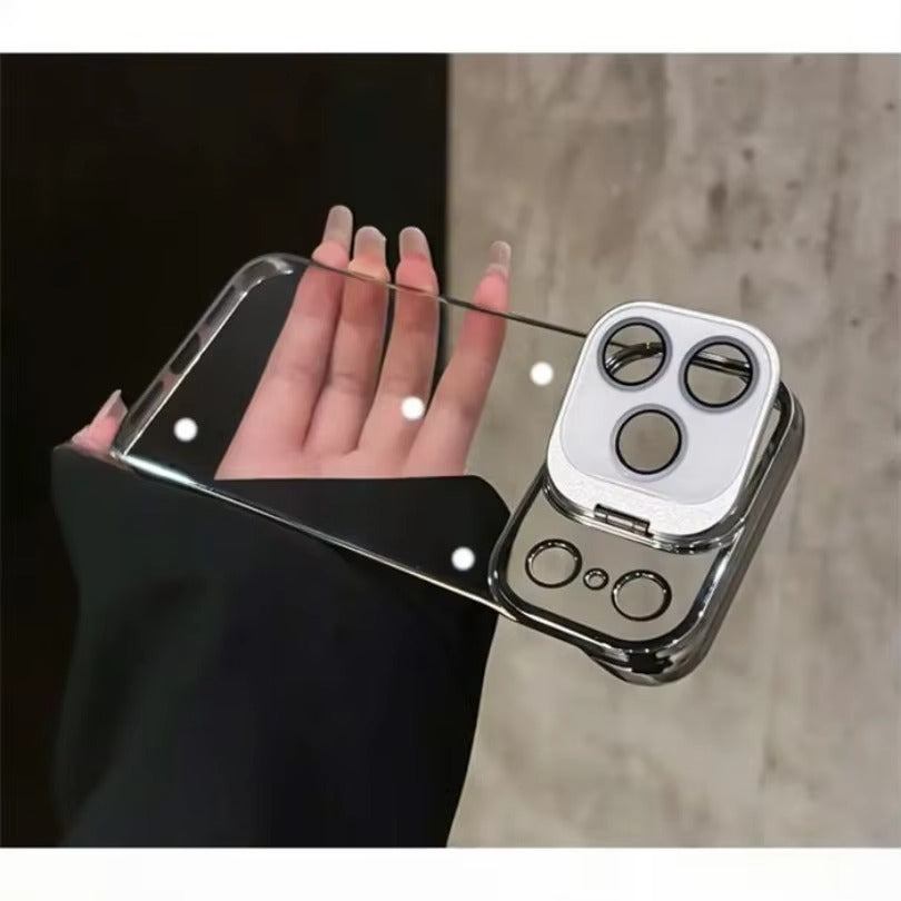 Ultra-Thin iPhone Case — Transparent Frameless Half-Wrapped Cover with Bracket, Shockproof, Anti-Fingerprint, Anti-Scratch Matte Finish