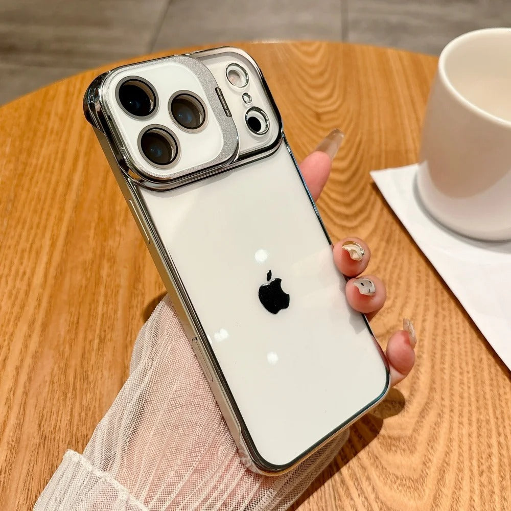 Ultra-Thin iPhone Case — Transparent Frameless Half-Wrapped Cover with Bracket, Shockproof, Anti-Fingerprint, Anti-Scratch Matte Finish