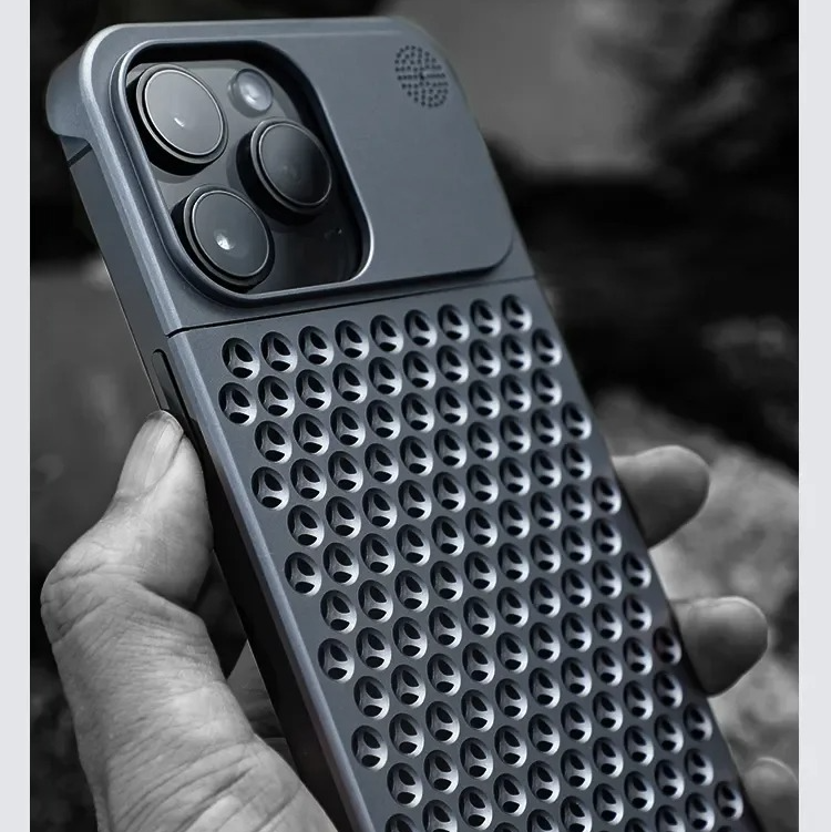 Premium iPhone Metal Heat Dissipation Case — Hollow Aluminum Alloy Shockproof Cover, Rimless Cooling Design with Fragrance Feature, Anti-Fingerprint Scratch-Resistant